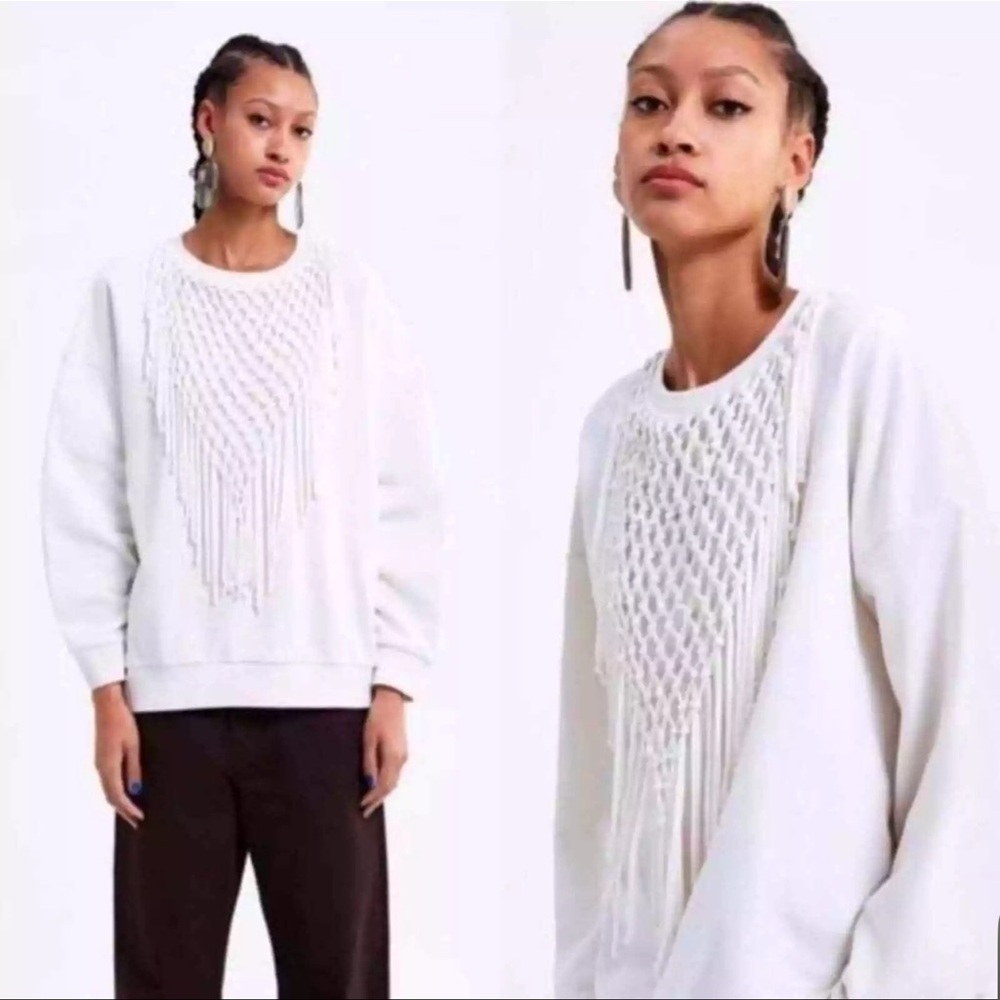 🌹Zara Cream Cable Knit Crew Neck Sweater